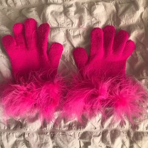 Little girls gloves marabou feather embellishment